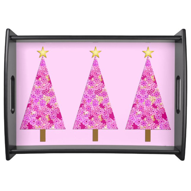 Magenta floral modern Christmas tree Serving Tray (Front)