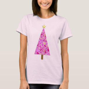 Magenta floral modern Christmas tree T-Shirt