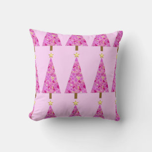 Magenta floral modern Christmas tree Throw Pillow
