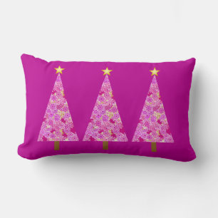 Magenta floral modern Christmas trees Lumbar Pillow