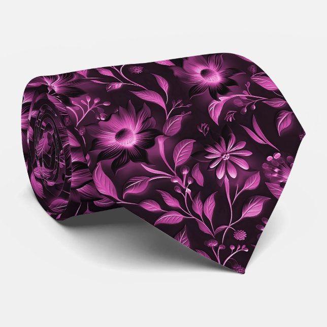 Magenta Floral Neck Tie (Rolled)