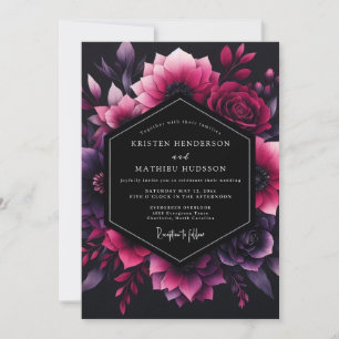 Magenta Floral Nocturne Wedding Invitation