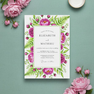 Magenta Floral Painterly Romance Wedding Invitation