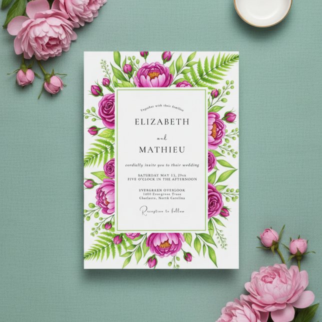 Magenta Floral Painterly Romance Wedding Invitation (Creator Uploaded)