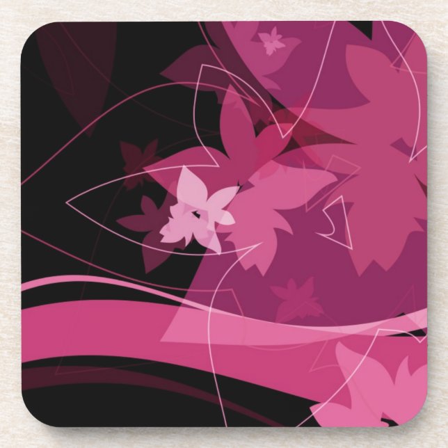 Magenta Floral Pattern Beverage Coaster (Front)