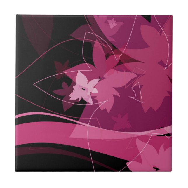 Magenta Floral Pattern Ceramic Tile (Front)