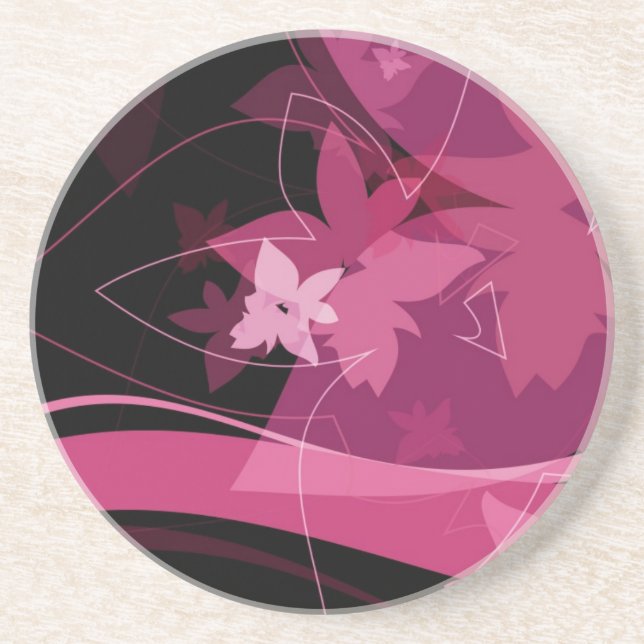 Magenta Floral Pattern Drink Coaster (Front)