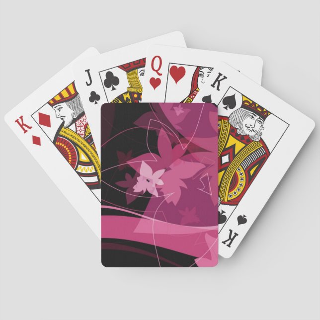 Magenta Floral Pattern Poker Cards (Back)