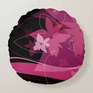 Magenta Floral Pattern Round Pillow