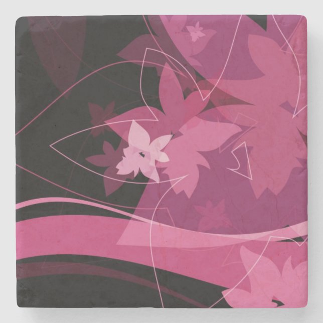 Magenta Floral Pattern Stone Coaster (Front)