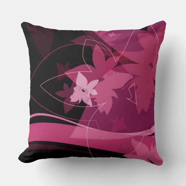 Magenta Floral Pattern Throw Pillow (Front)