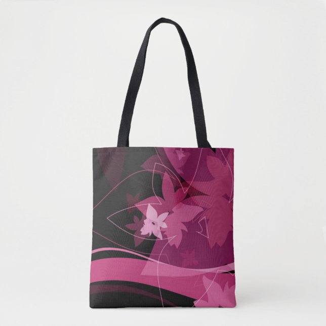 Magenta Floral Pattern Tote Bag (Front)