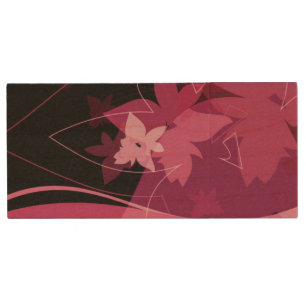Magenta Floral Pattern Wood USB Flash Drive
