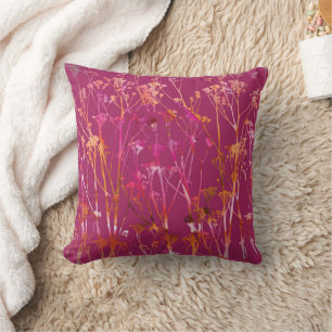 Magenta Floral Print Throw Pillow