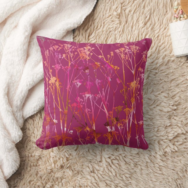 Magenta Floral Print Throw Pillow (Blanket)