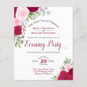 Magenta Floral Wedding Evening Party Budget Invite