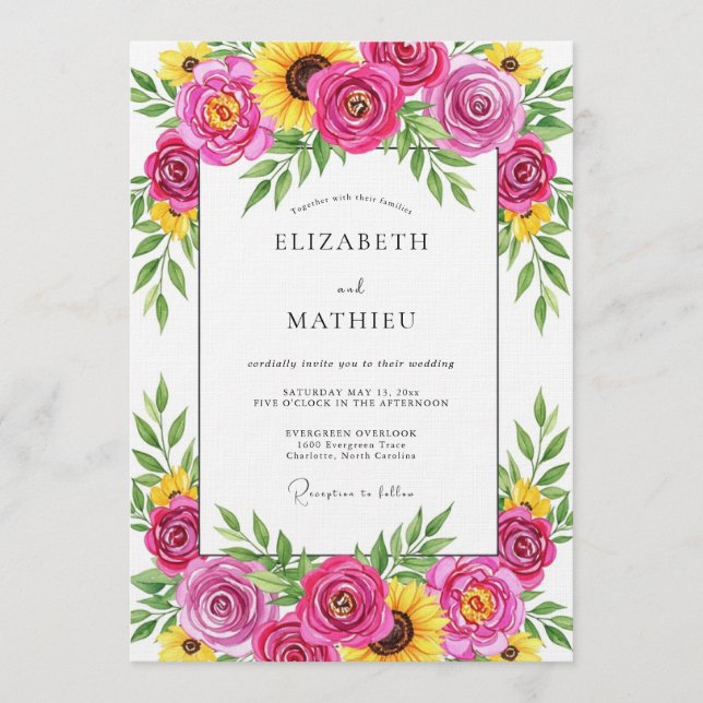 Magenta Floral Whimsy Wedding Invitation (Front)