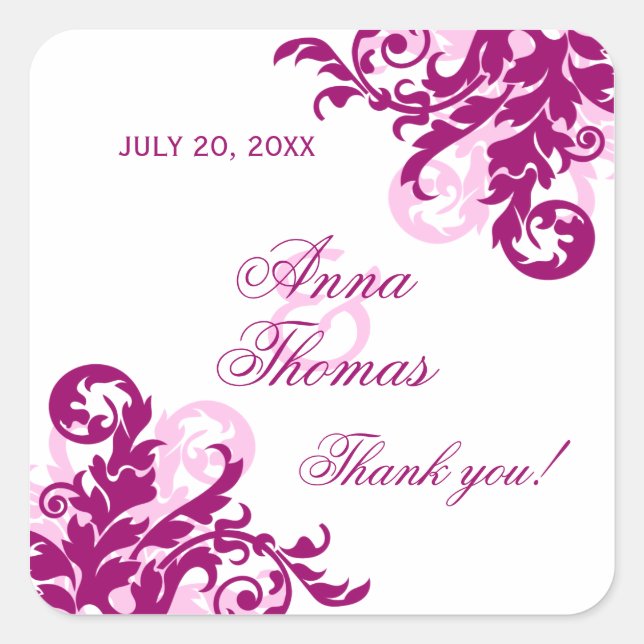 Magenta Flourish Wedding Favor Stickers (Front)