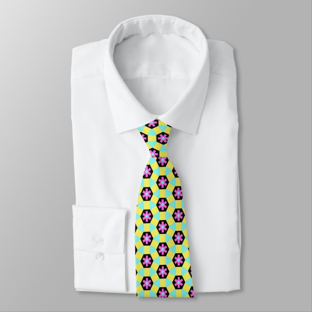 Magenta Flower Terrazzo Pattern Neck Tie (Tied)