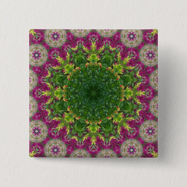 Magenta Flowers Circles Mandala Pinback Button (Front)