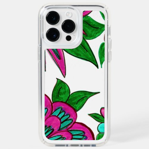 Magenta Flowers on White iPhone Case