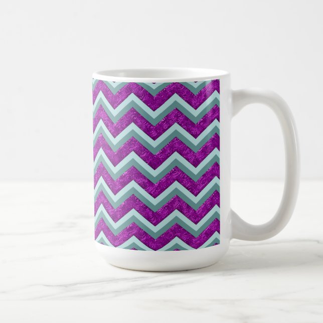 Magenta Foil and Teal ZigZag Pattern Coffee Mug (Right)