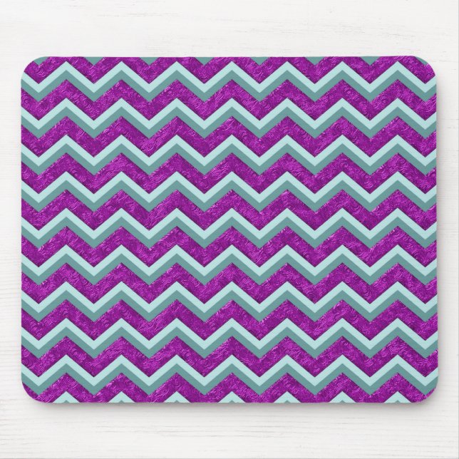 Magenta Foil and Teal ZigZag Pattern Mouse Pad (Front)