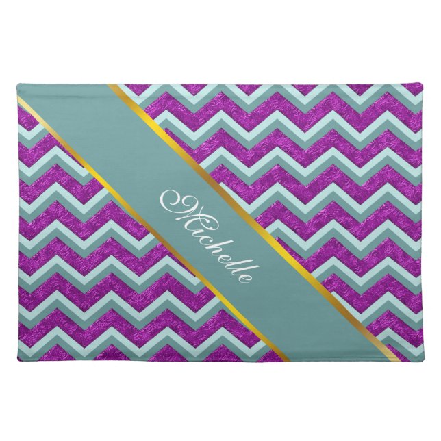 Magenta Foil and Teal ZigZag Pattern Placemat (Front)
