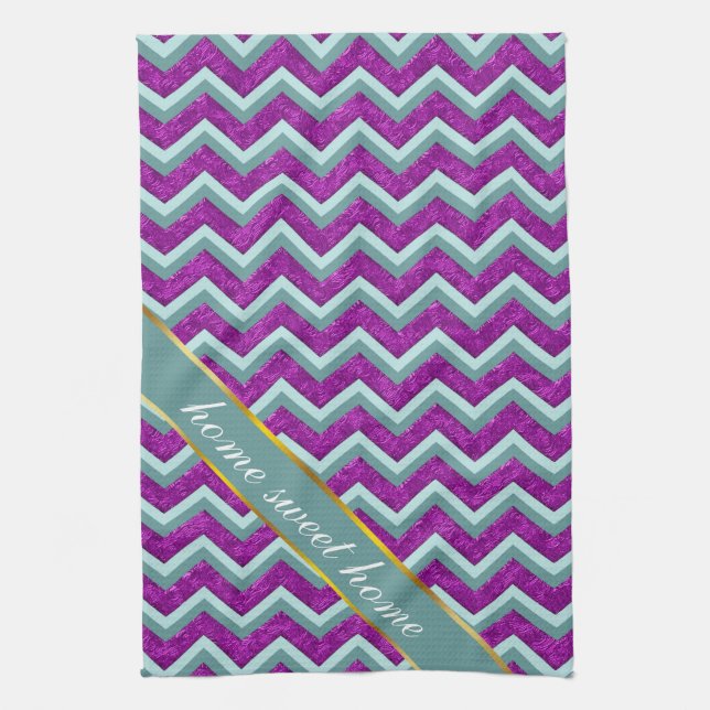 Magenta Foil and Teal ZigZag Pattern Towel (Vertical)