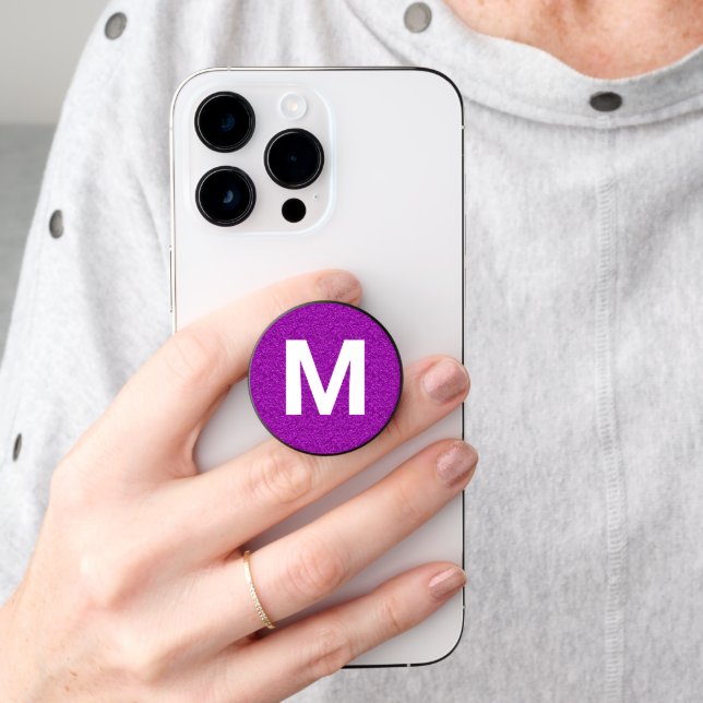 Magenta Foil Look and Monogram PopSocket (Hand)