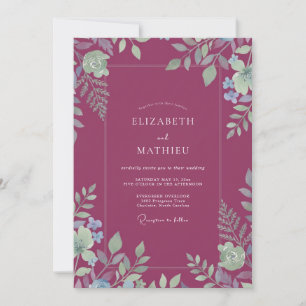 Magenta Foliage Eucalyptus Wedding Invitation