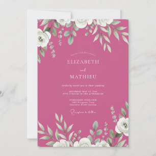 Magenta Foliage Grey Eucalyptus Wedding Invitation
