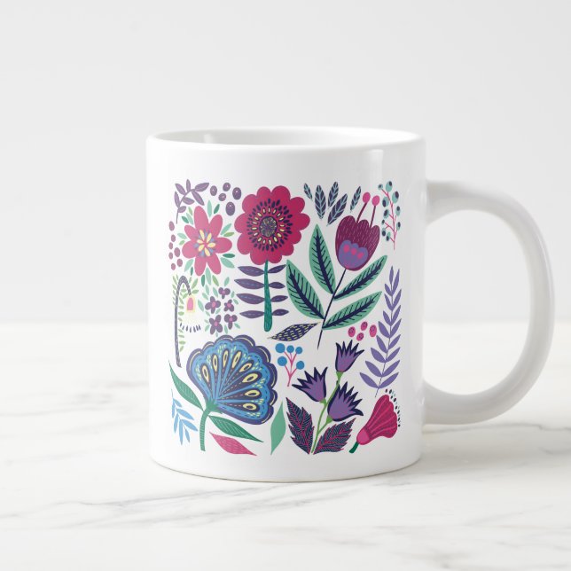 Magenta Folk Art Floral Pattern Giant Coffee Mug (Right)