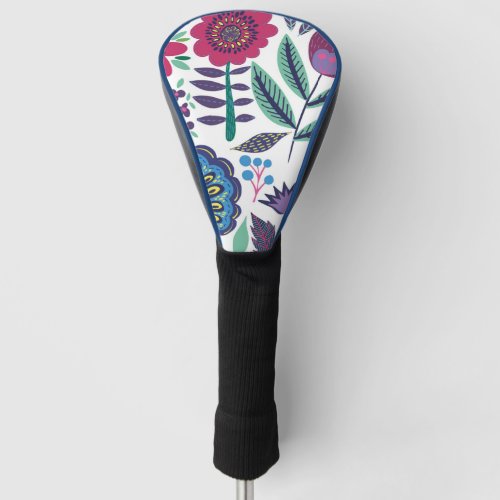 Magenta Folk Art Floral Pattern Golf Head Cover