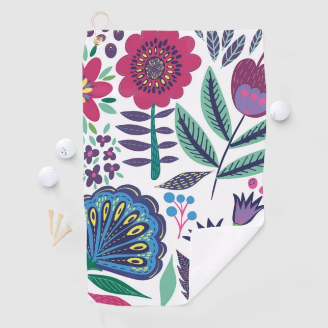 Magenta Folk Art Floral Pattern Golf Towel (InSitu)