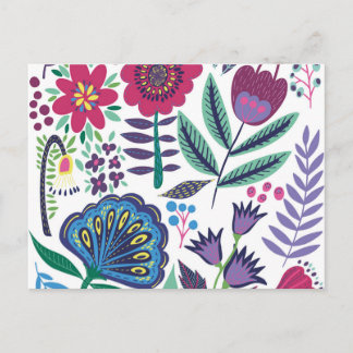 Magenta Folk Art Floral Pattern Holiday Postcard