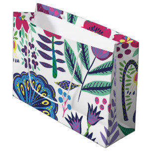 Magenta Folk Art Floral Pattern Large Gift Bag
