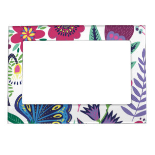 Magenta Folk Art Floral Pattern Magnetic Frame