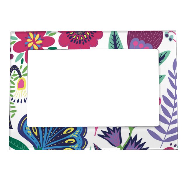 Magenta Folk Art Floral Pattern Magnetic Frame (Front)