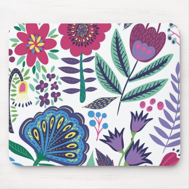 Magenta Folk Art Floral Pattern Mouse Pad (Front)