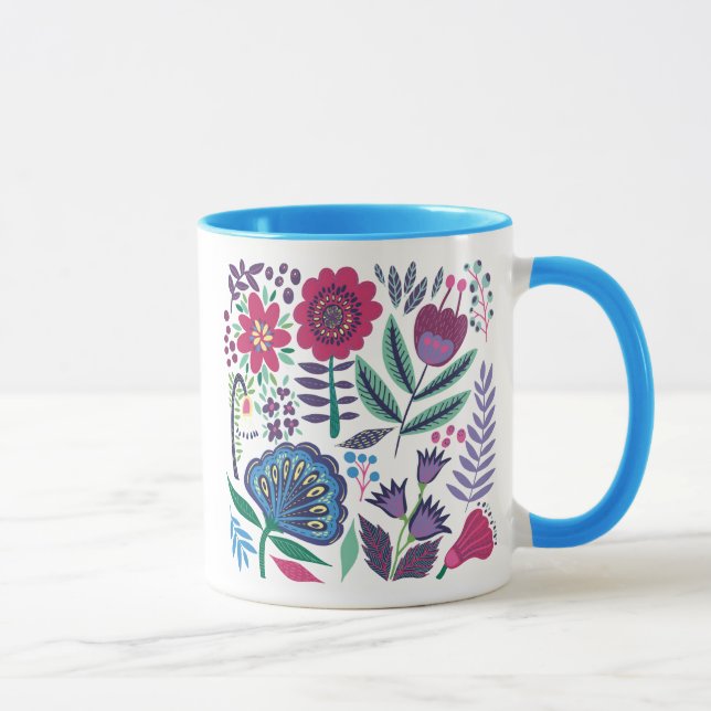 Magenta Folk Art Floral Pattern Mug (Right)