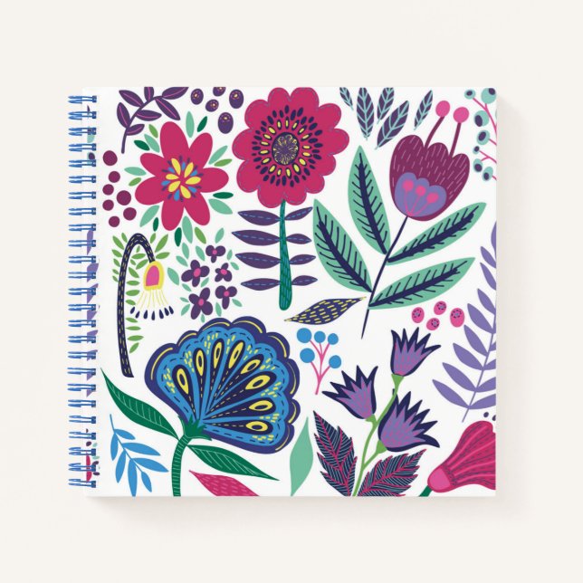 Magenta Folk Art Floral Pattern Notebook (Front)