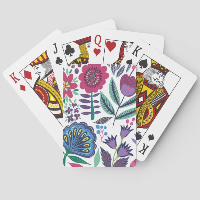 Magenta Folk Art Floral Pattern Poker Cards (Back)