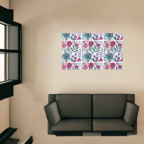 Magenta Folk Art Floral Pattern Rug