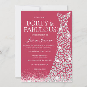 Magenta Forty & Fabulous 40th Birthday Dress Invitation