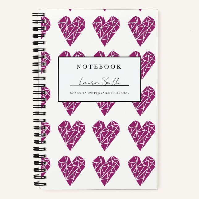 Magenta Fractured Heart Personalized Notebook (Front)