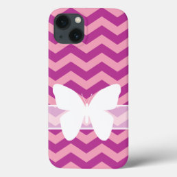 Magenta Frosted Orchid Chevrons with Butterfly iPhone 13 Case