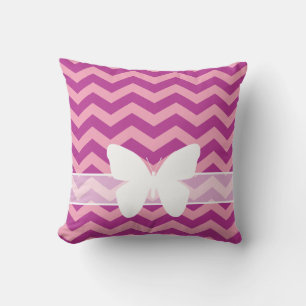 Magenta Frosted Orchid Chevrons with Butterfly Throw Pillow