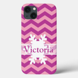Magenta Frosted Orchid Chevrons with Snowflake iPhone 13 Case