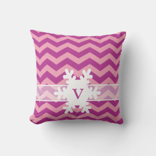 Magenta Frosted Orchid Chevrons with Snowflake Throw Pillow
